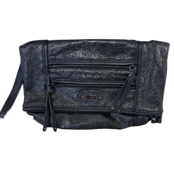 Rafe Handbags - Rafe New York Black Metallic Leather Clutch Wristlet Evening Bag